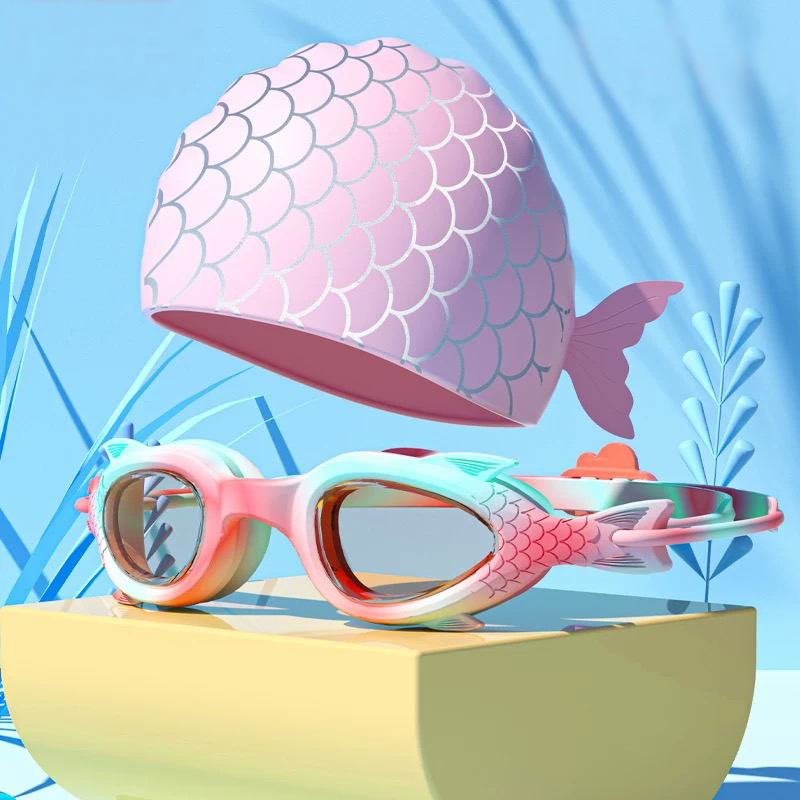 Swim Cap Silicone - Children's Swimming Goggles; Waterproof and Anti-Fog